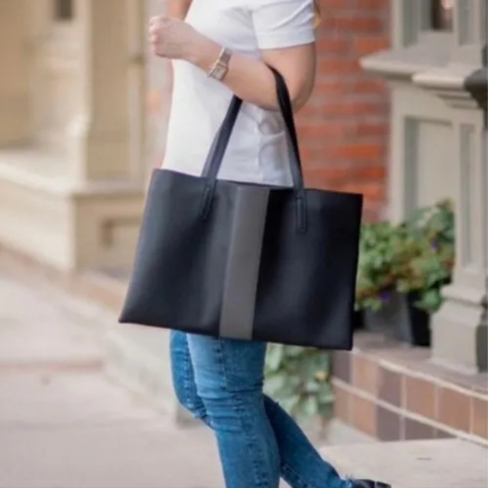 Vince Camuto Luck Tote Women's Black With Gray Stripe
